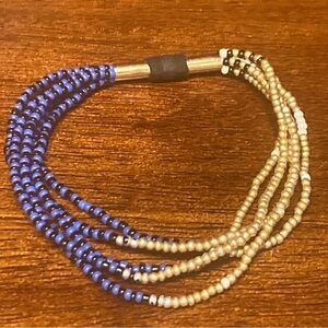 Beaded Necklace with Gold and Blue Accents